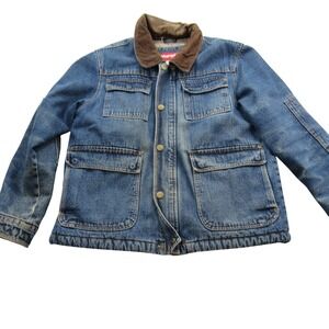 Wrangler Mens Sherpa Lined Denim Barn Jacket Corduroy Collar Blue Medium RN15101